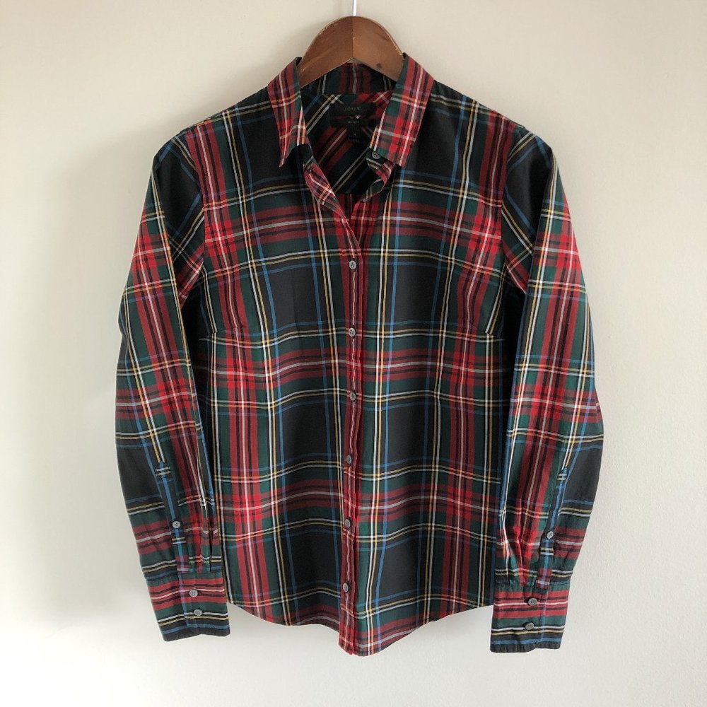 J. Crew Perfect Shirt Button Down Top 4 Steward Plaid 100% Cotton